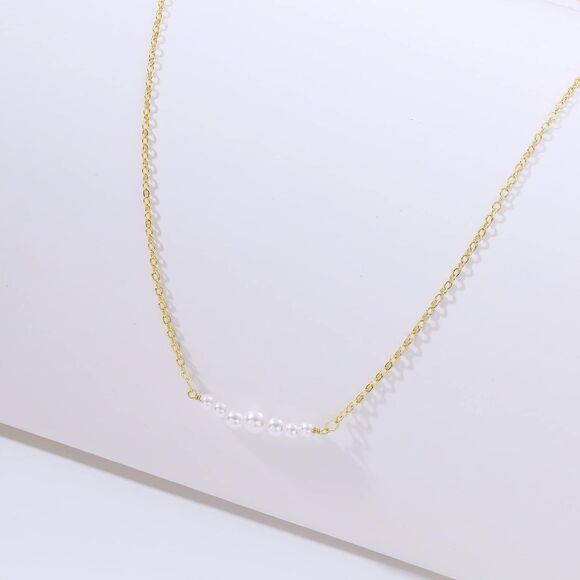 Dainty Pearl Necklace 14K Gold Plated Layered Pearl Pendant Wedding Pearl Gift - Picture 7 of 8